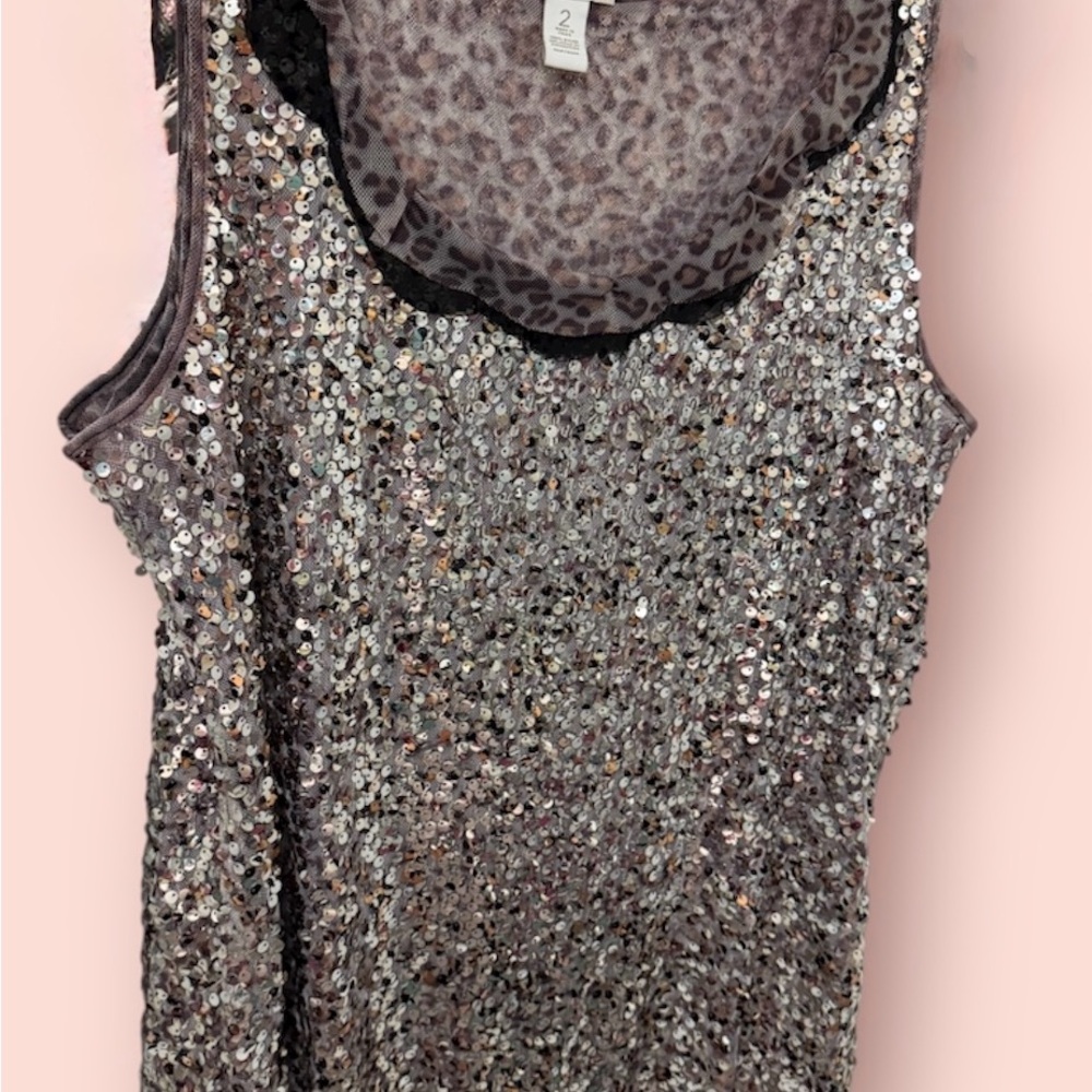 Chico's Shimmering Sequin Tank Top - Silver and Black
